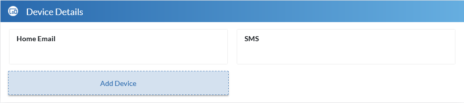 Dialog box that reads "Device Details" and contains fields for "Home Email," "SMS," and "Add Device". Buttons underneath read "Edit Original" and "Replace."