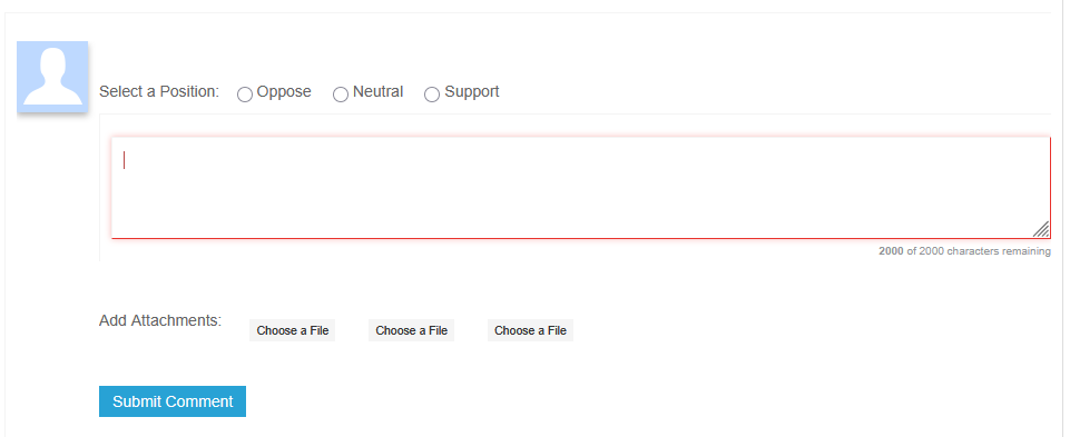 Screen shot showing the e-comment submission form.