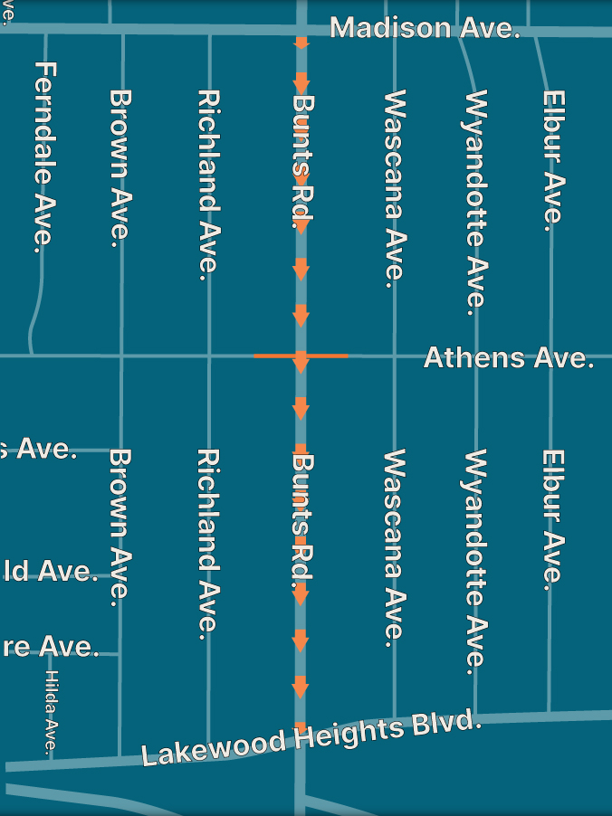 An illustrated map of Bunts Road's traffic configuration, effective April 15.